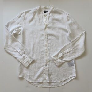 Club Monaco White Casual Button Pure Linen Shirt 👔